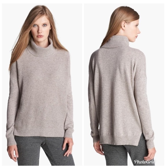 Theory Aldanta Waffle Rib Cashmere Sweater turtleneck tan cream minimalist XS - Picture 1 of 9